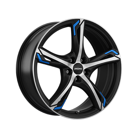 Jante aluminium Ronal R62 Blue, 8,5x20 ET40 5x108 76, jetblack-matt-frontkopiert blue