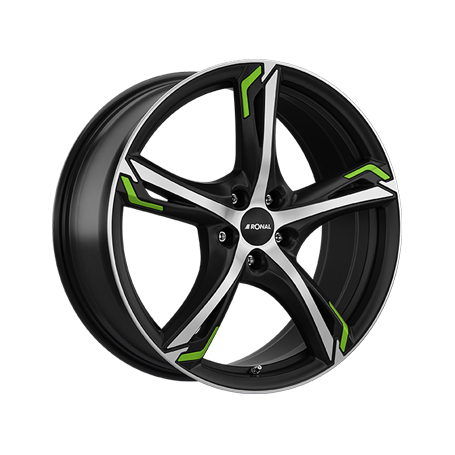 Jante aluminium Ronal R62 Green, 8,5x20 ET40 5x108 76, jetblack-matt-frontkopiert green