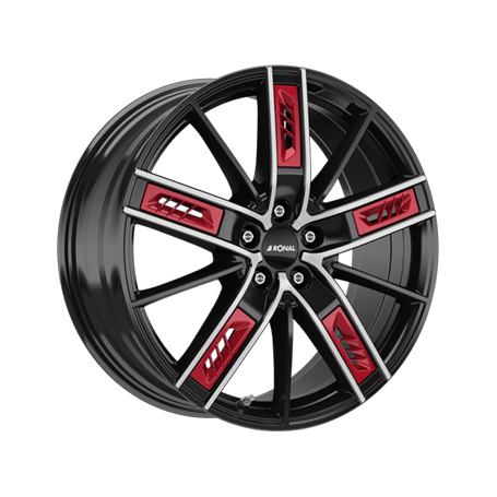 Jante aluminium Ronal R67 Red Left, 8,5x20 ET40 5x108 76, jetblack-frontkopiert